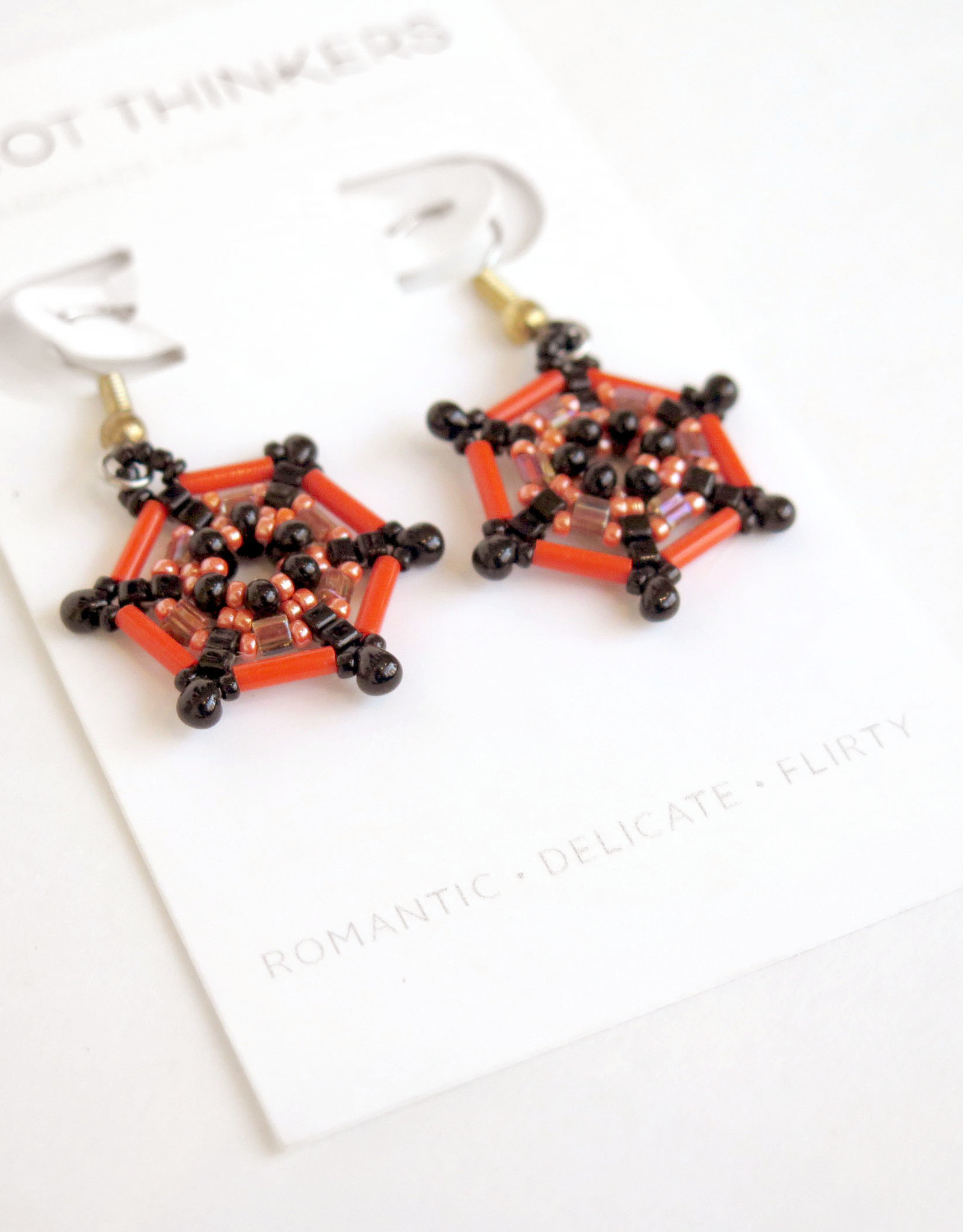 Knot Thinkers Bright Orange Spider Web Beaded Earring, Knot Thinkers