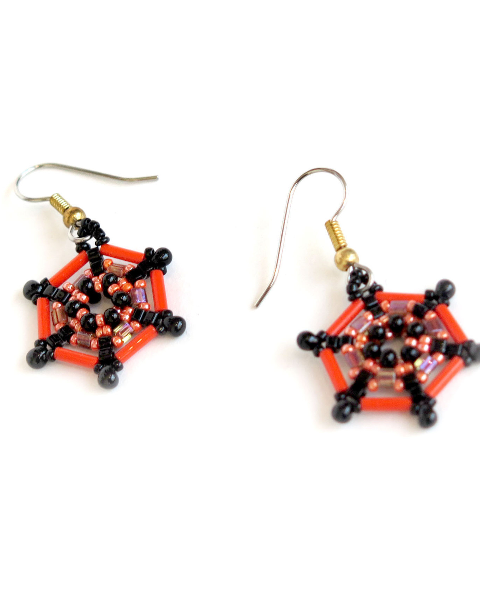 Knot Thinkers Bright Orange Spider Web Beaded Earring, Knot Thinkers