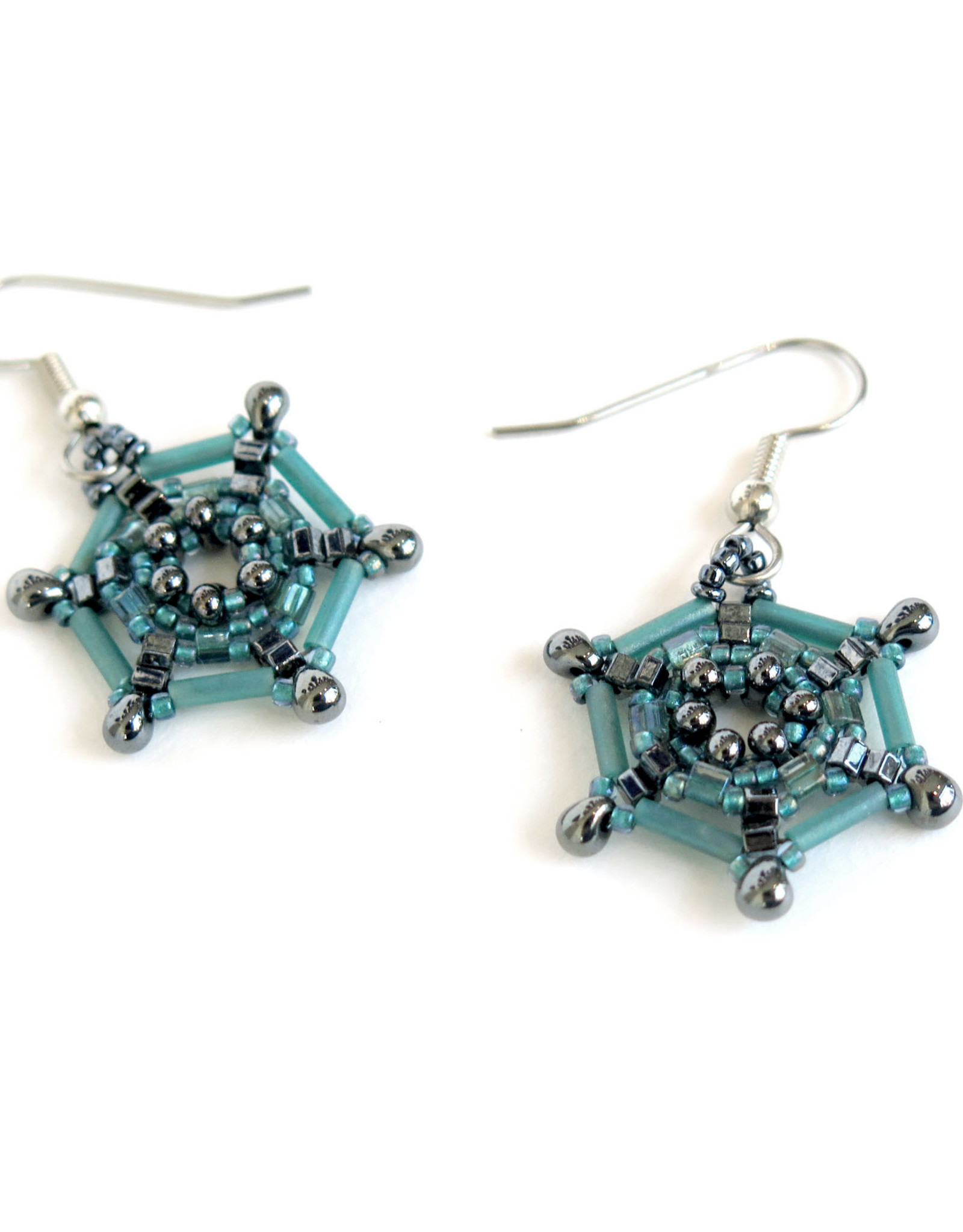Knot Thinkers Aqua Spider Web Beaded Earring, Knot Thinkers