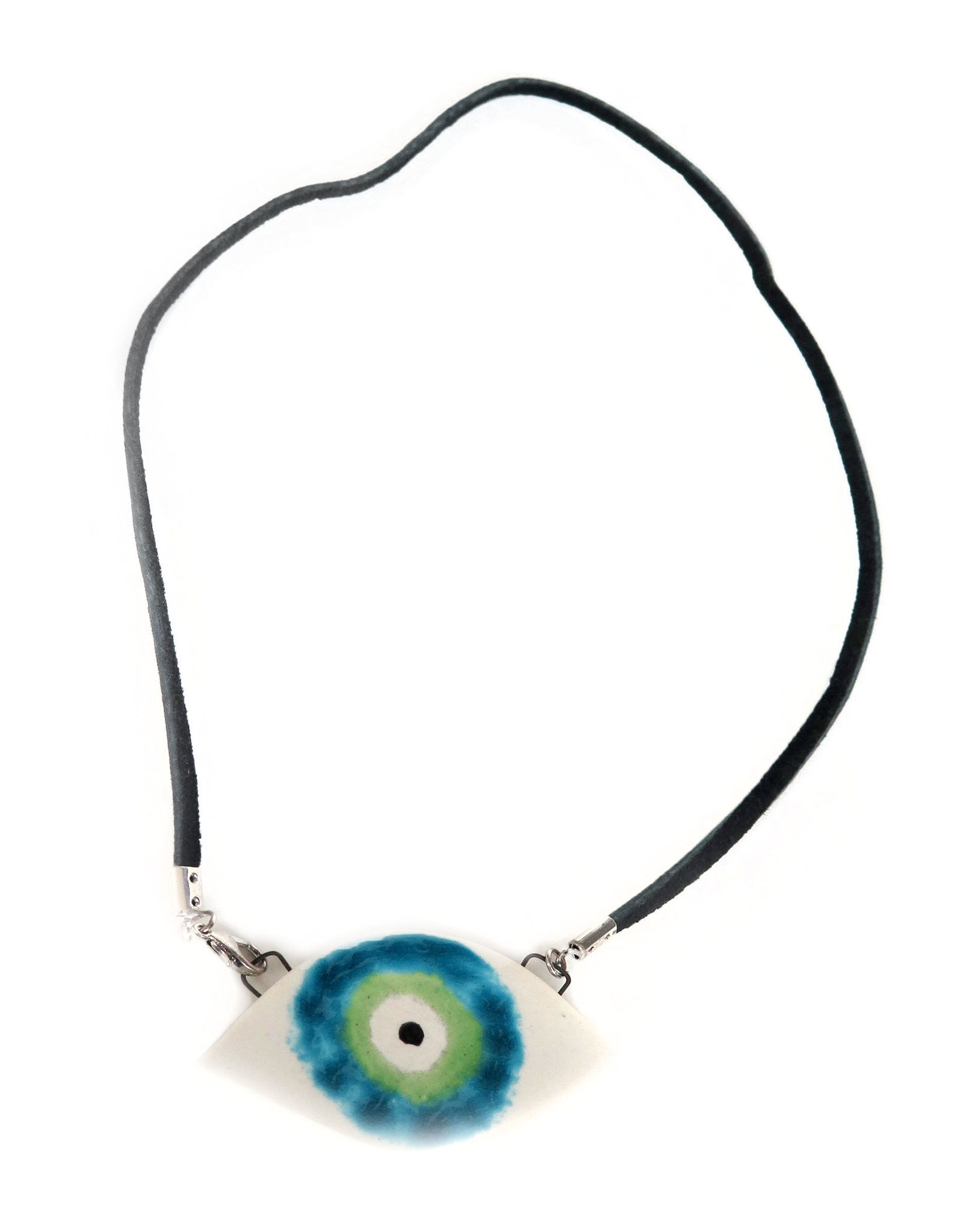 Green/Aqua Porcelain Evil Eye Necklace, Larissa Rolley