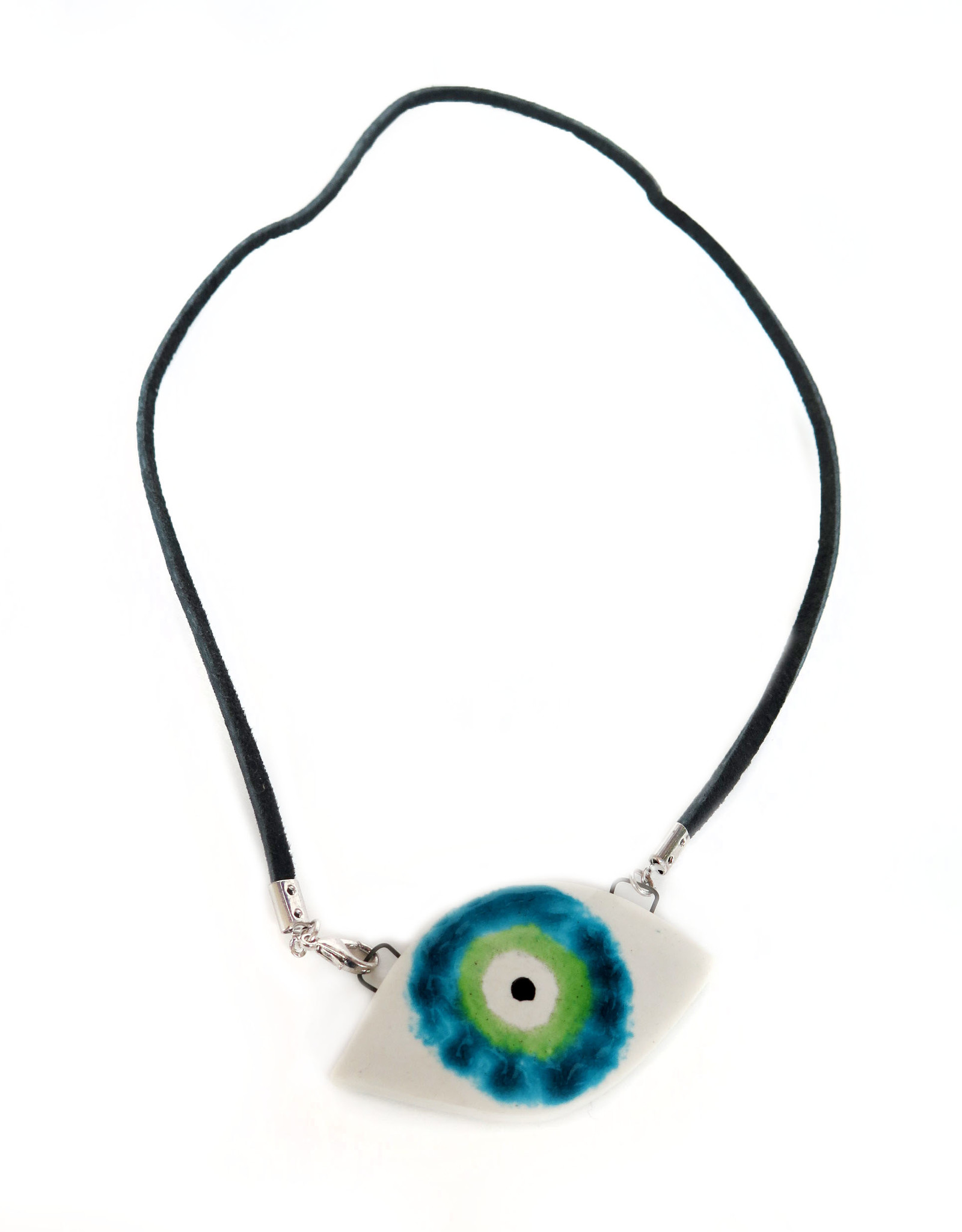 Green/Aqua Porcelain Evil Eye Necklace, Larissa Rolley