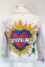 AMCV "VIVIR" textile paint on denim jacket by AMCV