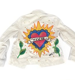 AMCV "VIVIR" textile paint on denim jacket by AMCV