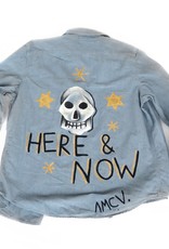 AMCV “Here & Now” textile paint on denim shirt by AMCV