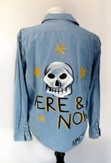 AMCV “Here & Now” textile paint on denim shirt by AMCV