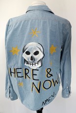 AMCV “Here & Now” textile paint on denim shirt by AMCV