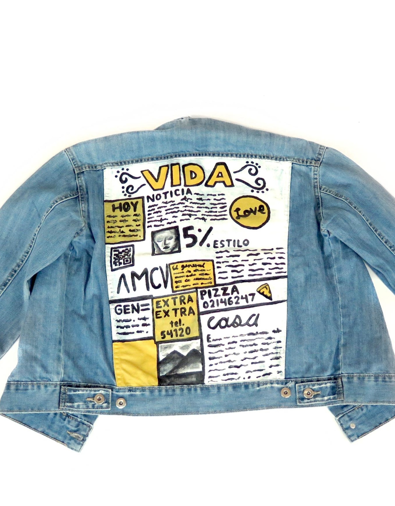 AMCV “VIDA” textile paint on denim jacket by AMCV