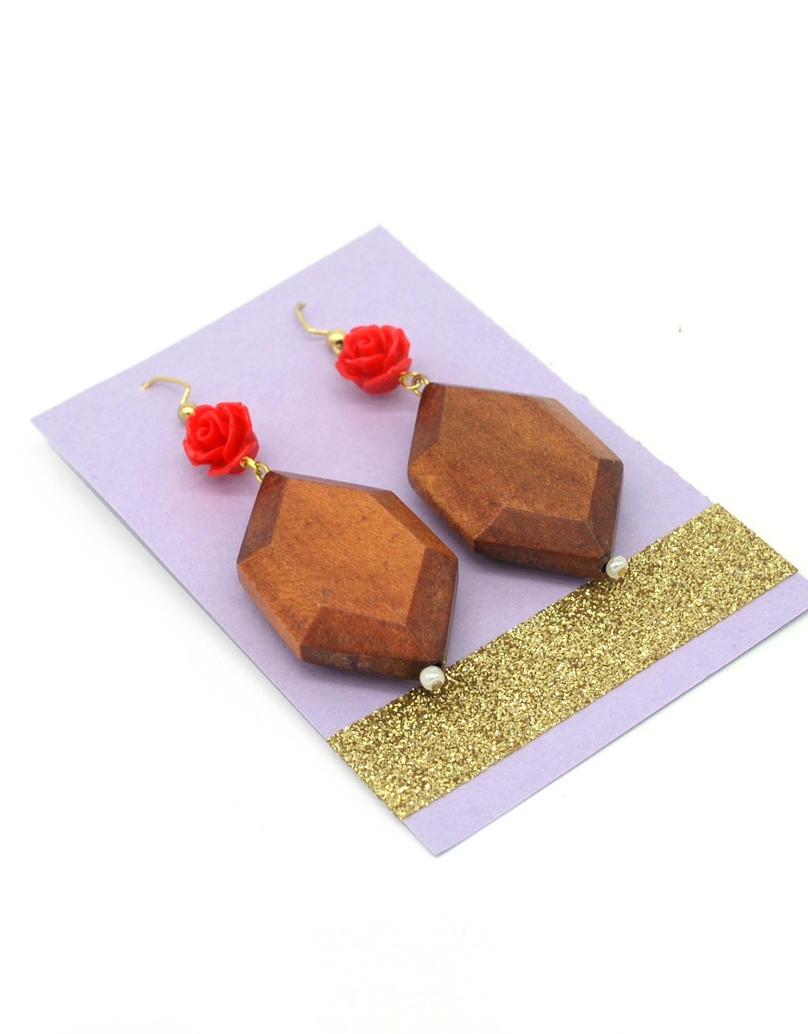 Wood and Rose Earrings by Dana Diederich