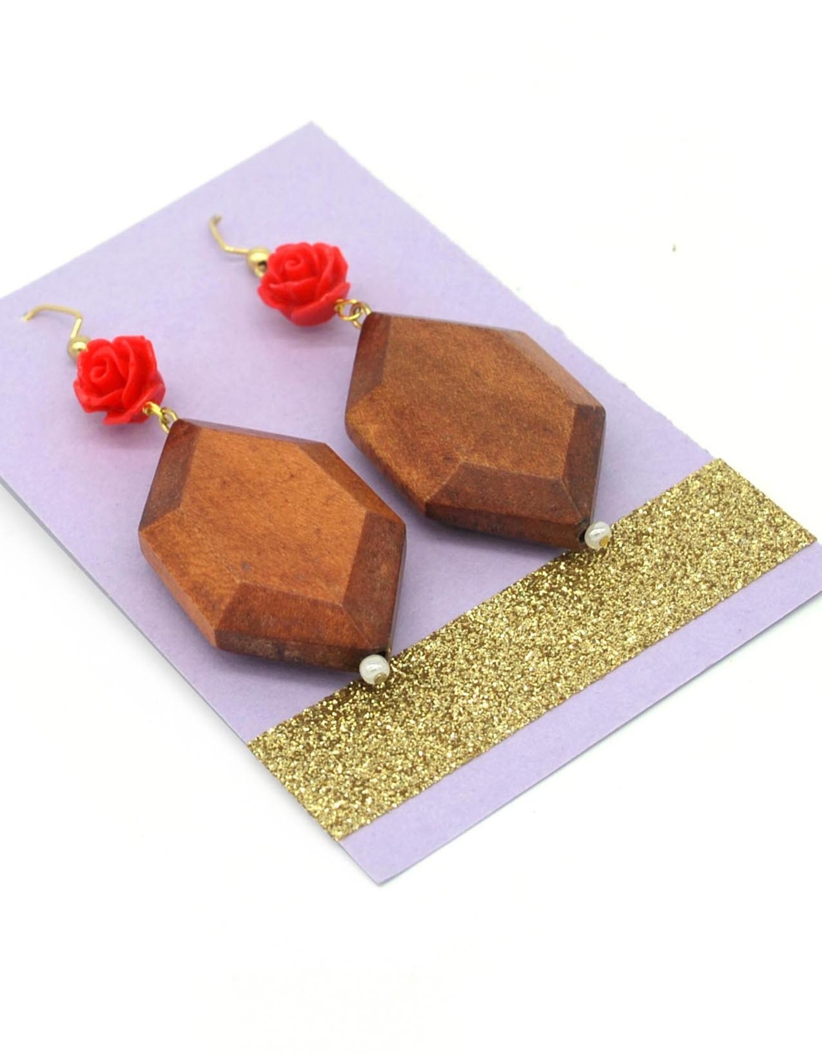 Wood and Rose Earrings by Dana Diederich