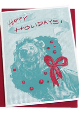 Art Institute Lion Holiday Card, screenprinted, by Lily Cozzens