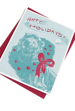 Art Institute Lion Holiday Card, screenprinted, by Lily Cozzens