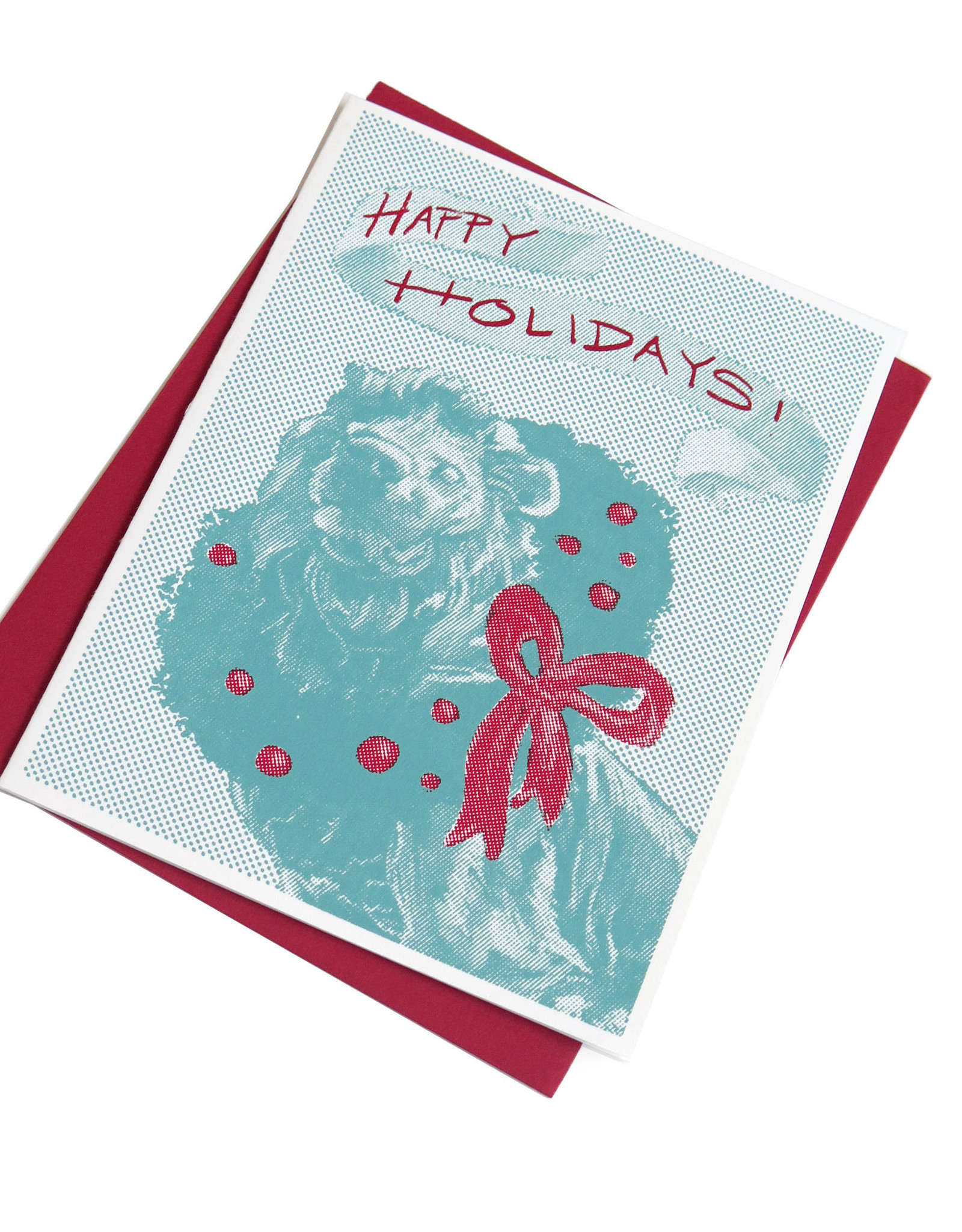 Art Institute Lion Holiday Card, screenprinted, by Lily Cozzens