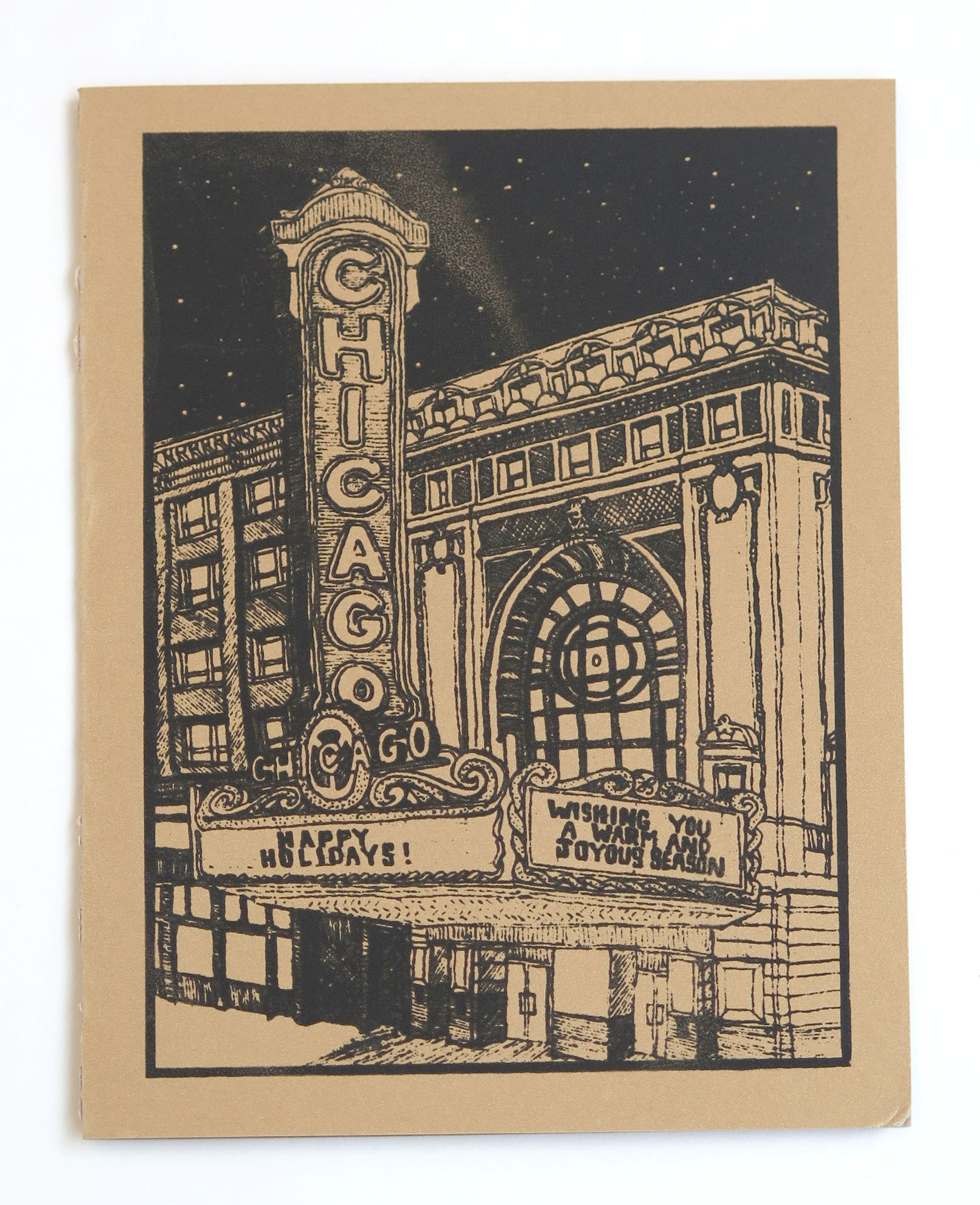 Screenprinted card on gold cardstock, LIly Cozzens - Columbia College  Chicago