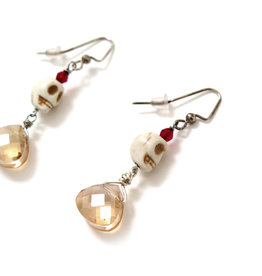 Skull Earrings with Small Champagne Jewel by Dana Diederich
