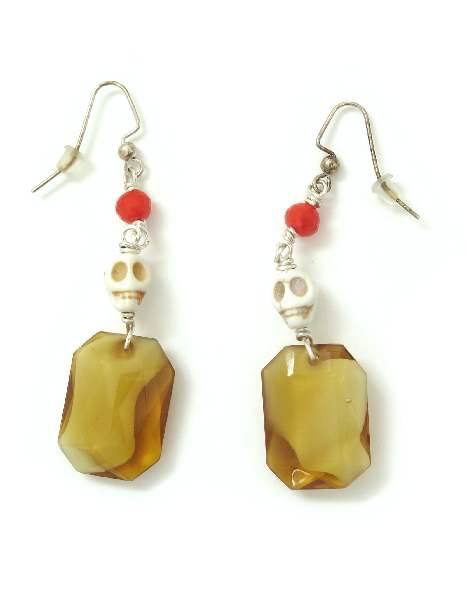 Skull Earrings with Large Amber Jewel by Dana Diederich