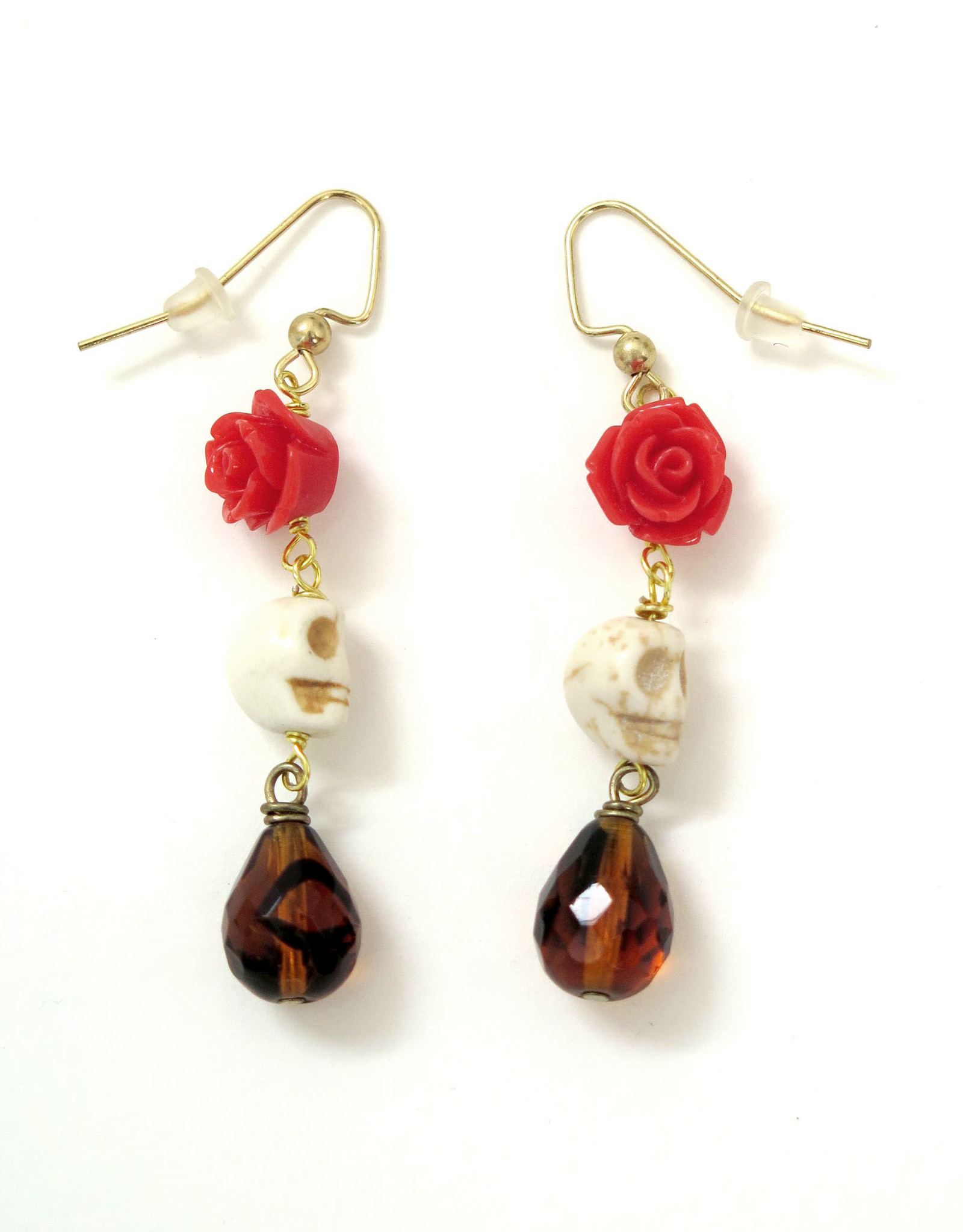 Skull Earrings with Rose by Dana Diederich