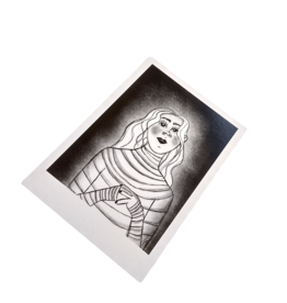 Lizzie Monsreal Mummy Polariod Postcard by Lizzie Monsreal