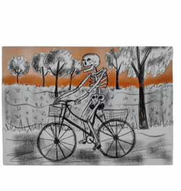 Lizzie Monsreal Biking Skeleton Postcard by Lizzie Monsreal