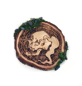 "Skull" wood burned plaque with moss additions by Skellulite