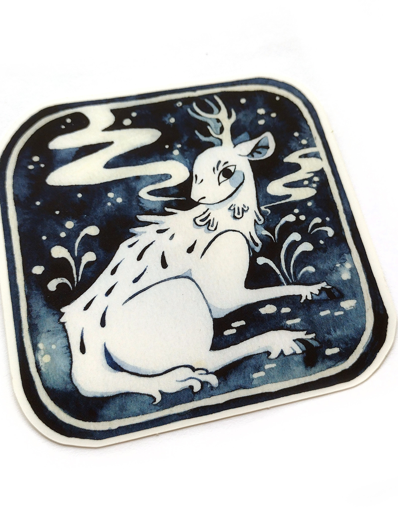 "Snowy Stag" matte vinyl sticker by Skellulite