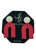 Juicey Gems White Dot + Coral Pink Polymer Clay Earrings by Juicey Gems