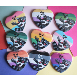 Pride Raccoon Heart Button! by KDominiqueArt