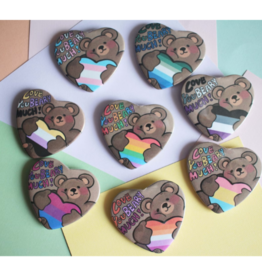 Pride Bear Heart Button! by KDominiqueArt