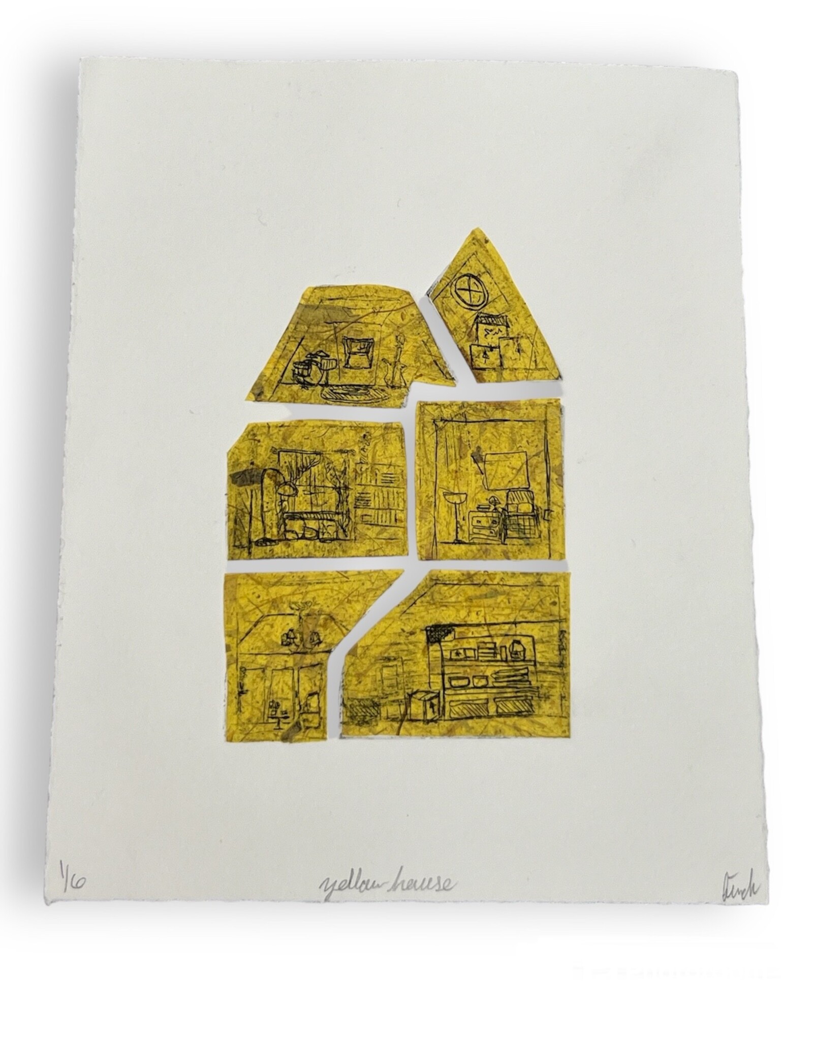 Finch "Yellow House" multiple plate etching, chine collé by Finch