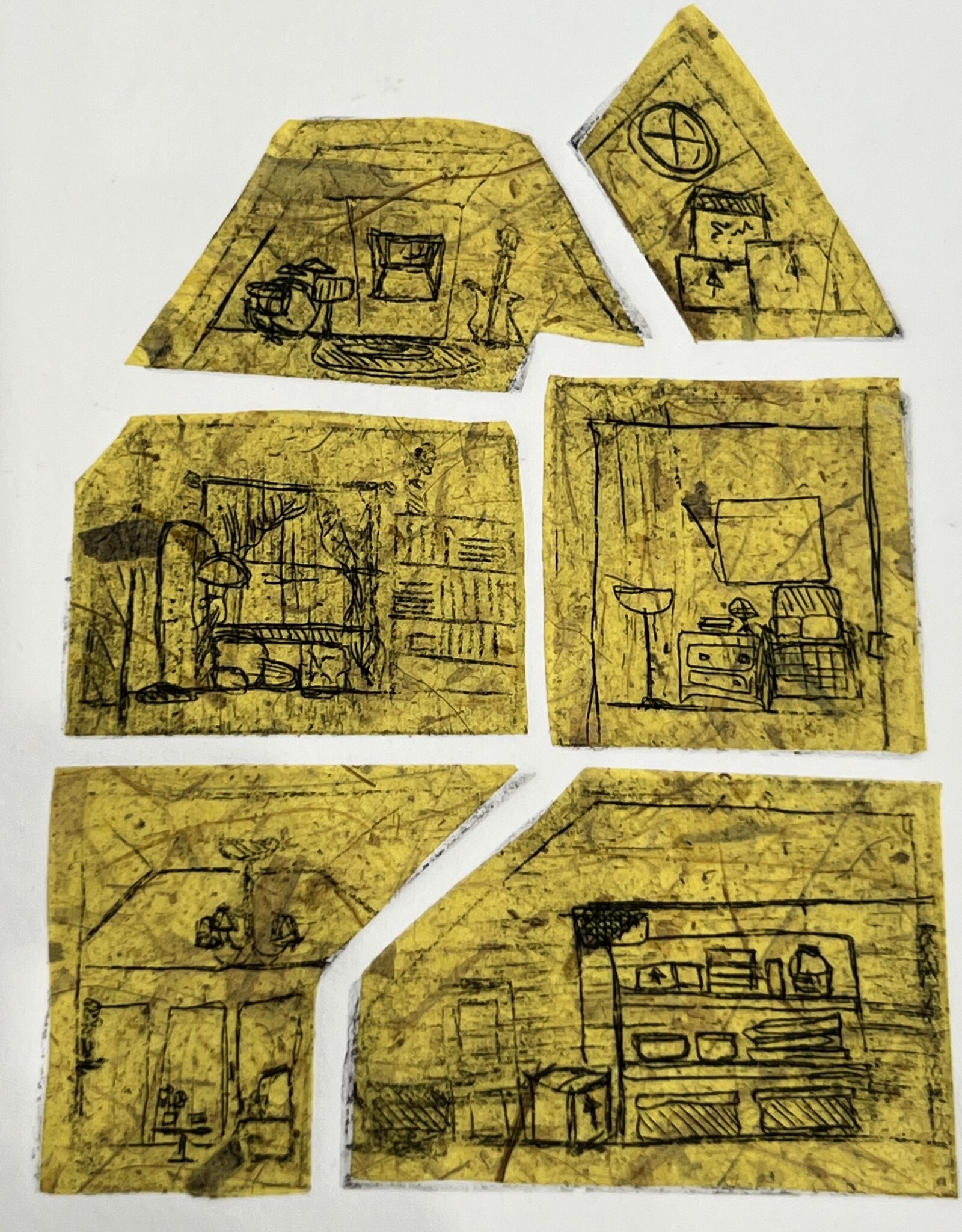 Finch "Yellow House" multiple plate etching, chine collé by Finch