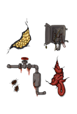 Unsettling Basement Sticker Sheet by Elliot Robinson