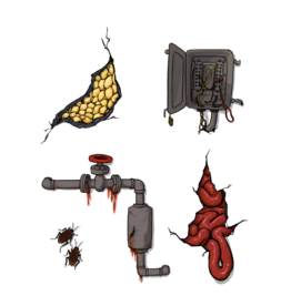 Unsettling Basement Sticker Sheet by Elliot Robinson