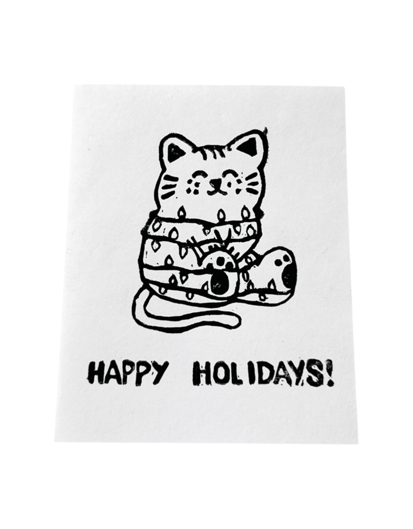 Cat Tangled in Lights Card - Happy Holidays by Abby Ryan