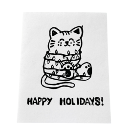 Cat Tangled in Lights Card - Happy Holidays by Abby Ryan