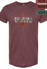 Buy Columbia, By Columbia Columbia T-shirt in Heather Burgundy, Design by Frankie Buente