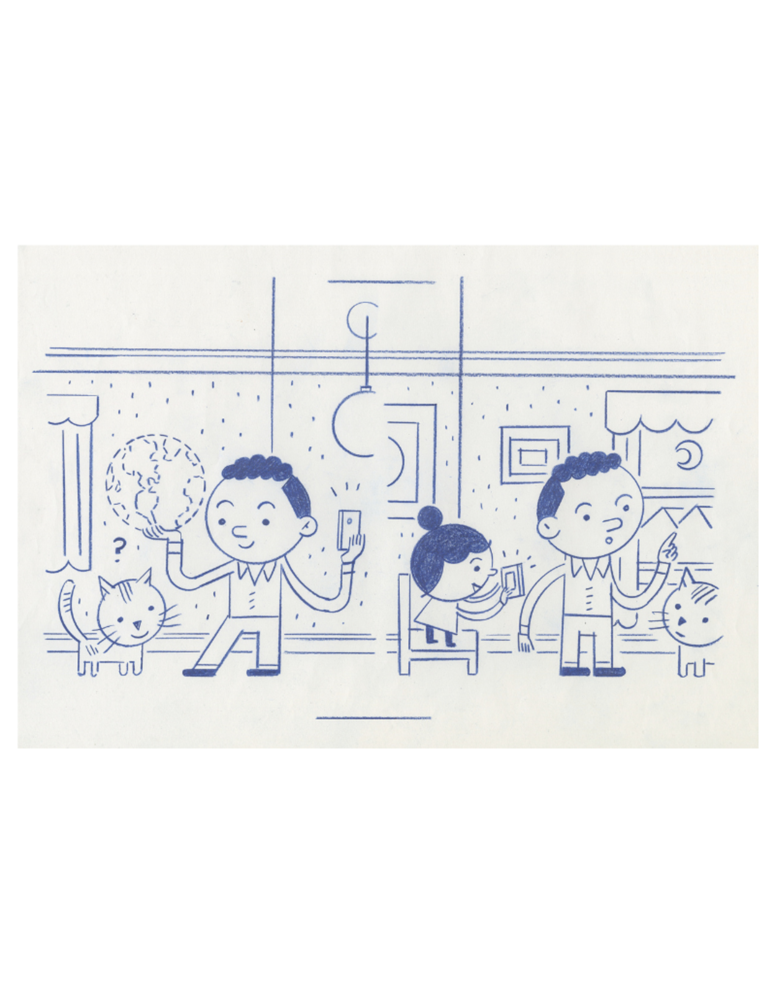 Ivan Brunetti “New York Times Kids” article illustration, 2020 (imaginary globe, and pointing)  by Ivan Brunetti