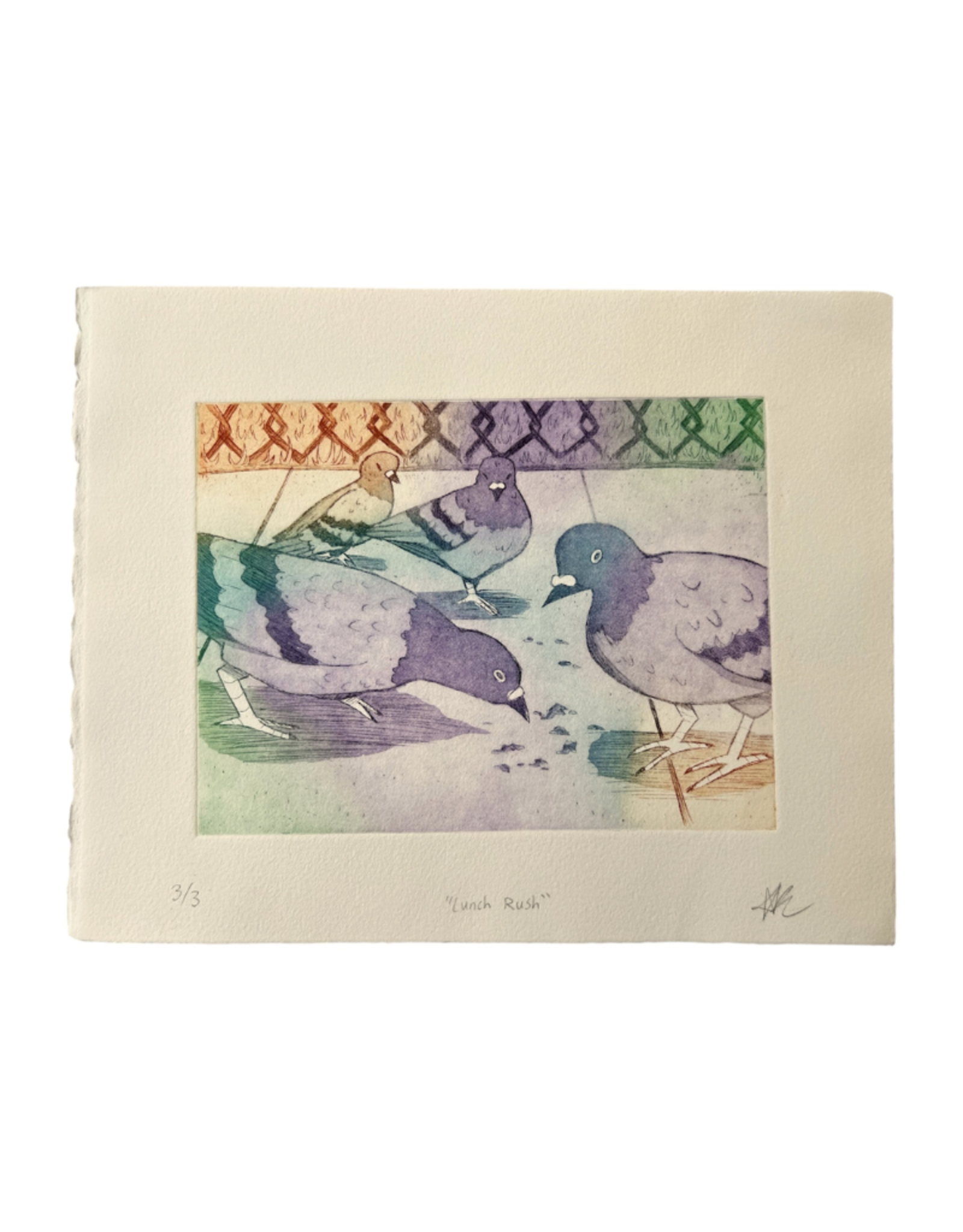 "Lunch Rush" multicolor intaglio print by span.gela