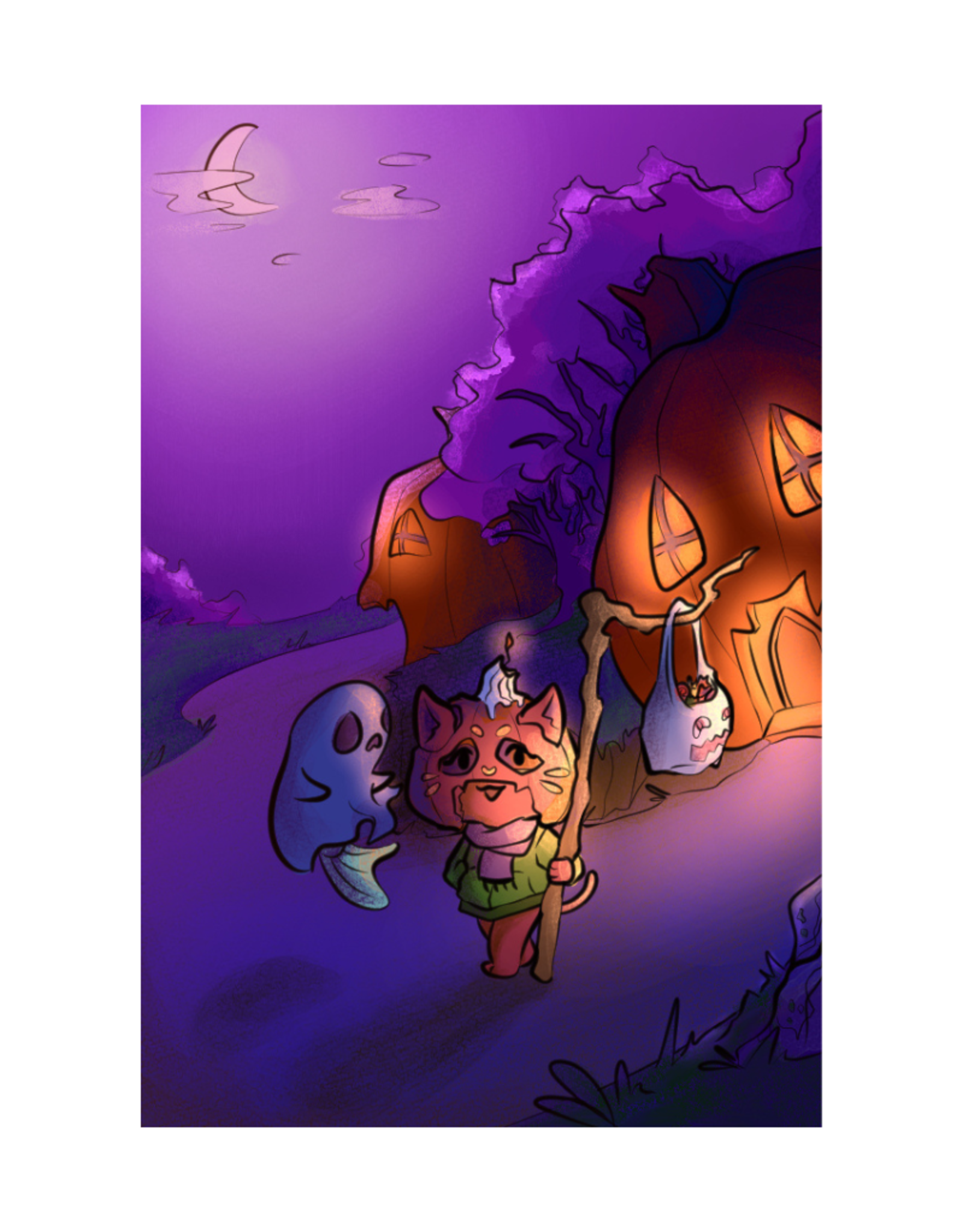 Jack O'Kitty and Ghost Fishy Adventure print by banhjanuko