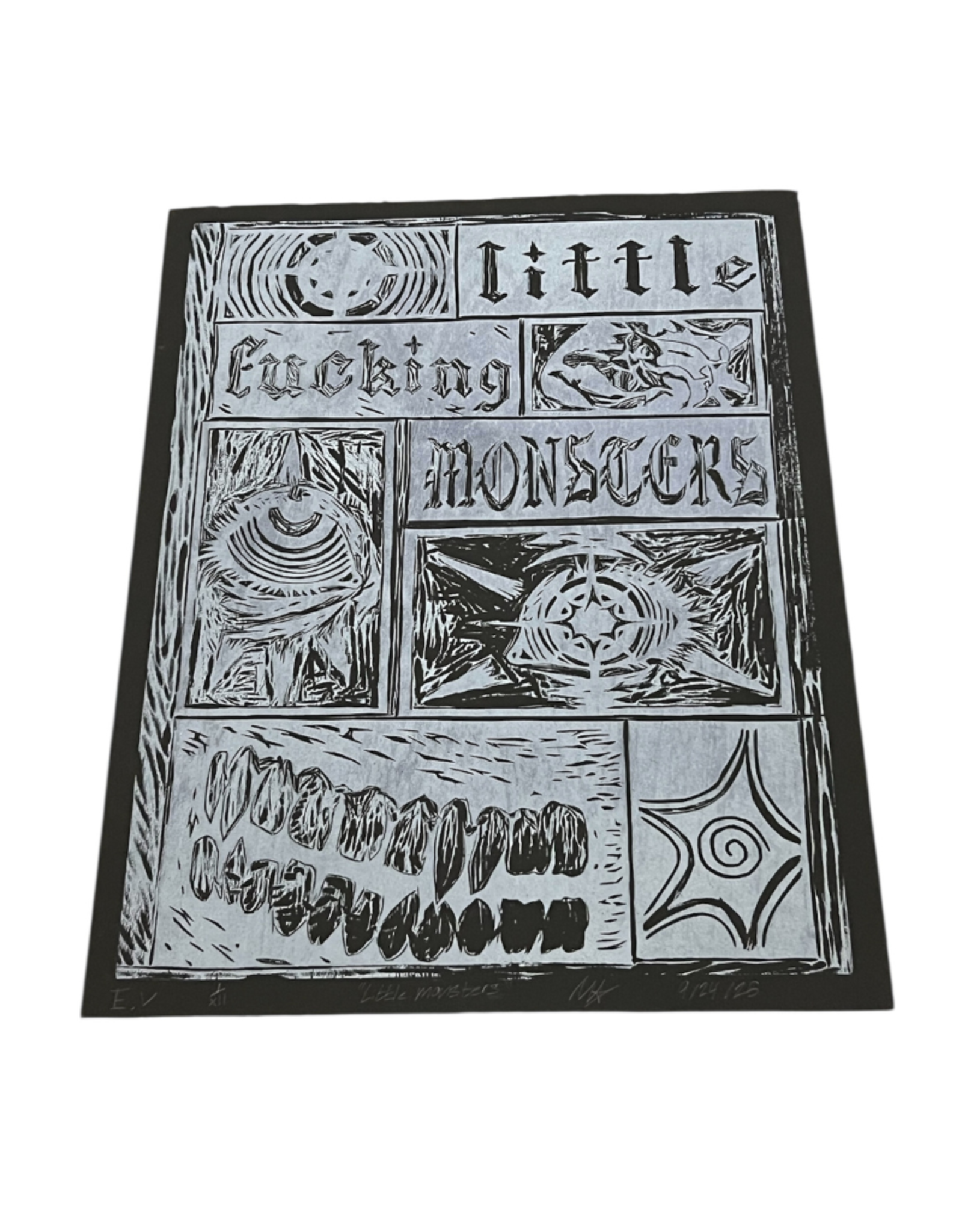 Morningstar Little Monsters (White/Black color way) relief print by Morningstar