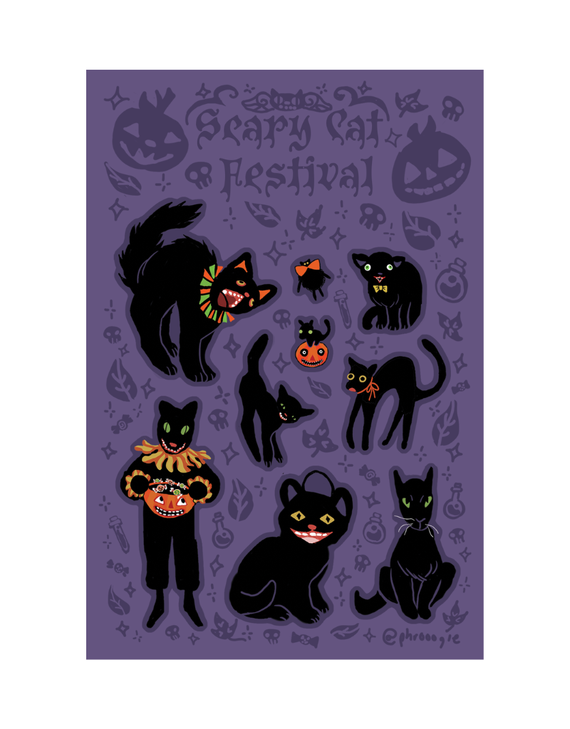 Scaracat Sticker Scary Cat Sticker Sheet by Phrooogie - Columbia College Chicago