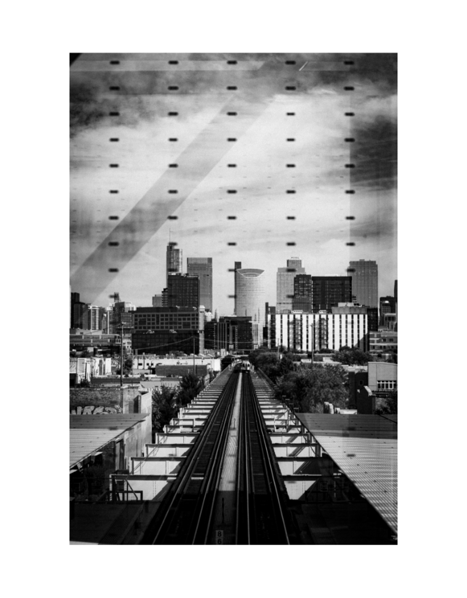 "CTA Tracks Leading Into the City" digital photograph, archival pigment print (5"x7") by Anthony Hernandez