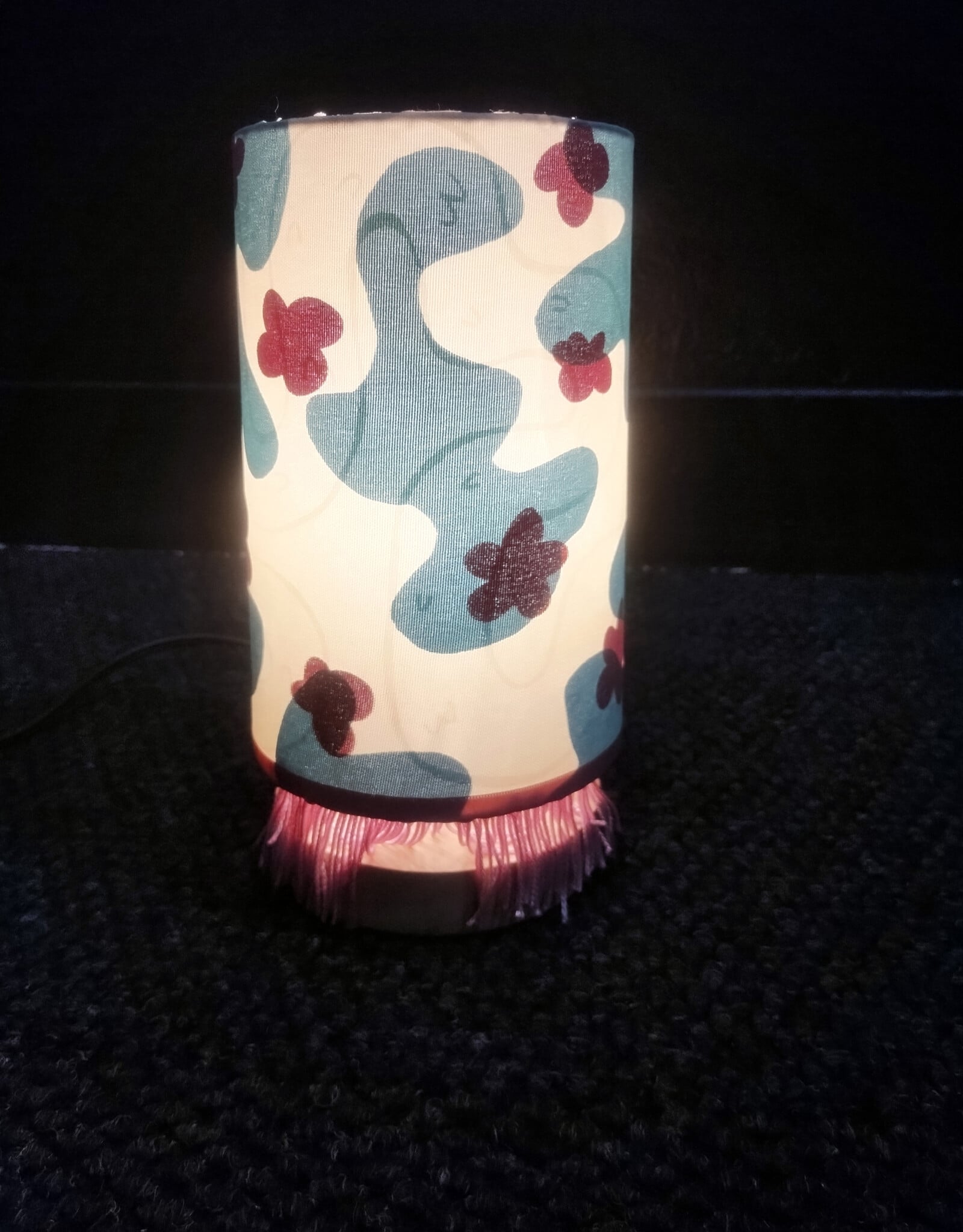 Untitled silkscreen lampshade and lamp by Carley Brown