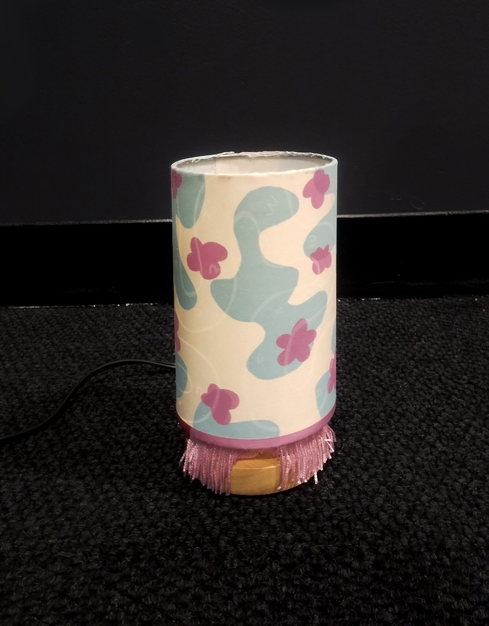 Untitled silkscreen lampshade and lamp by Carley Brown