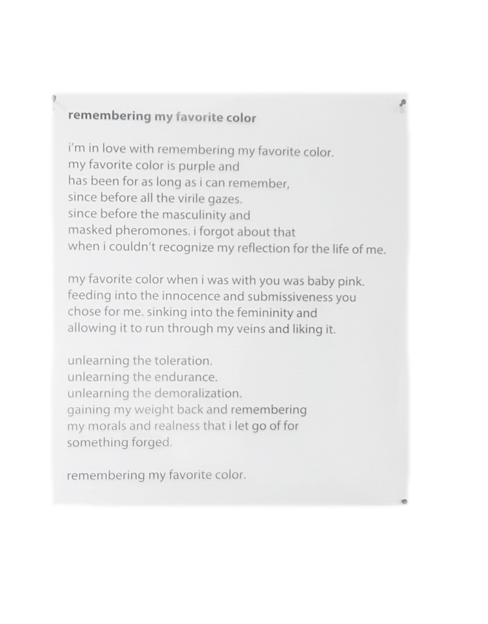 "Remembering my favorite color" by Emily Baldwin