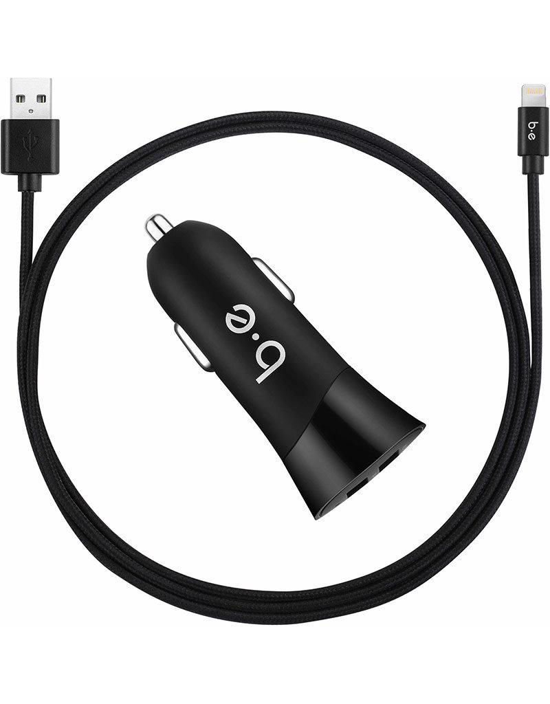 Blu Element Car Charger Dual USB 3.4A with Lightning Cable - Black