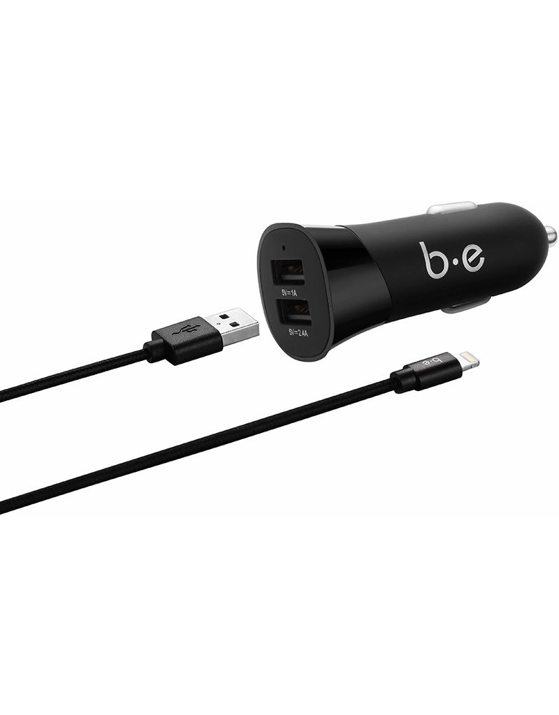 Blu Element Car Charger Dual USB 3.4A with Lightning Cable - Black