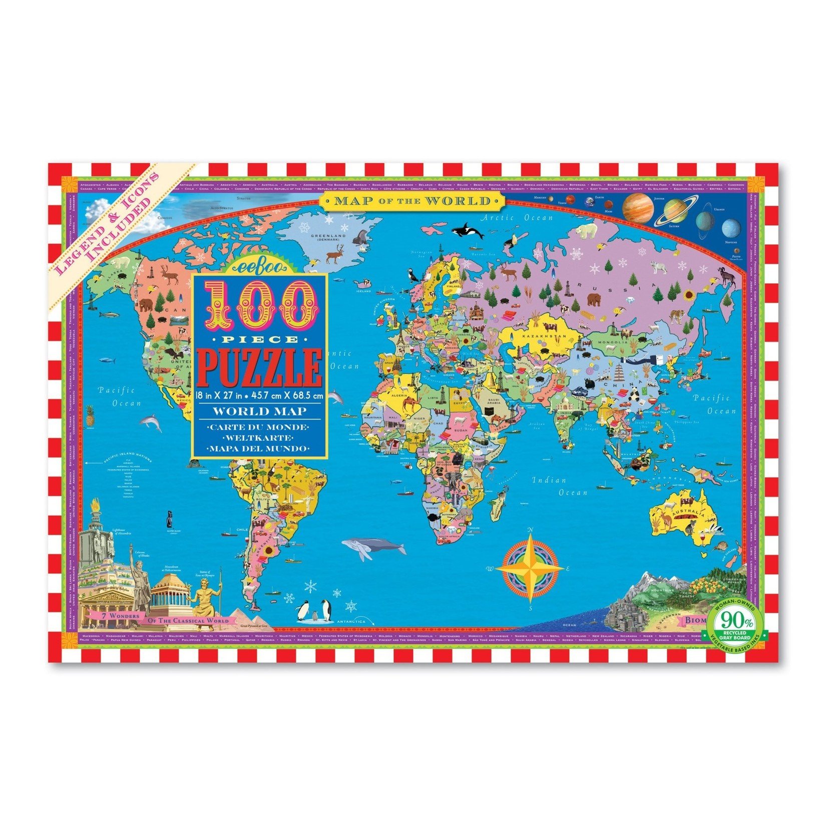 Eeboo World Map, 100-Piece Jigsaw Puzzle