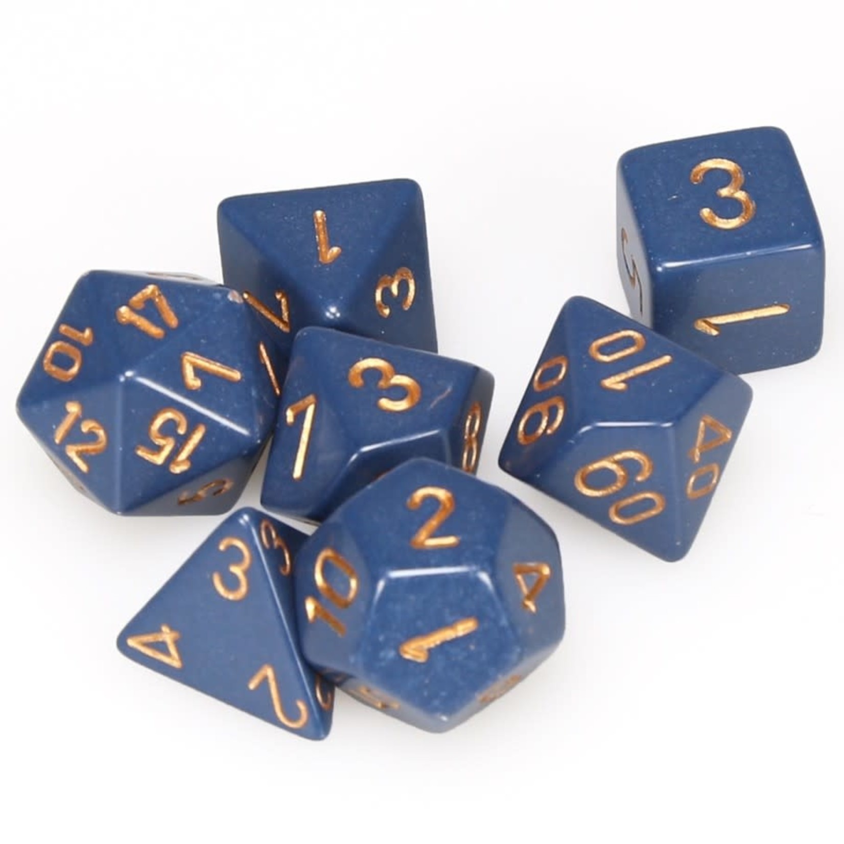 Chessex Dice: 7-Set Opaque Dusty Blue with Copper Numbers (Chessex)