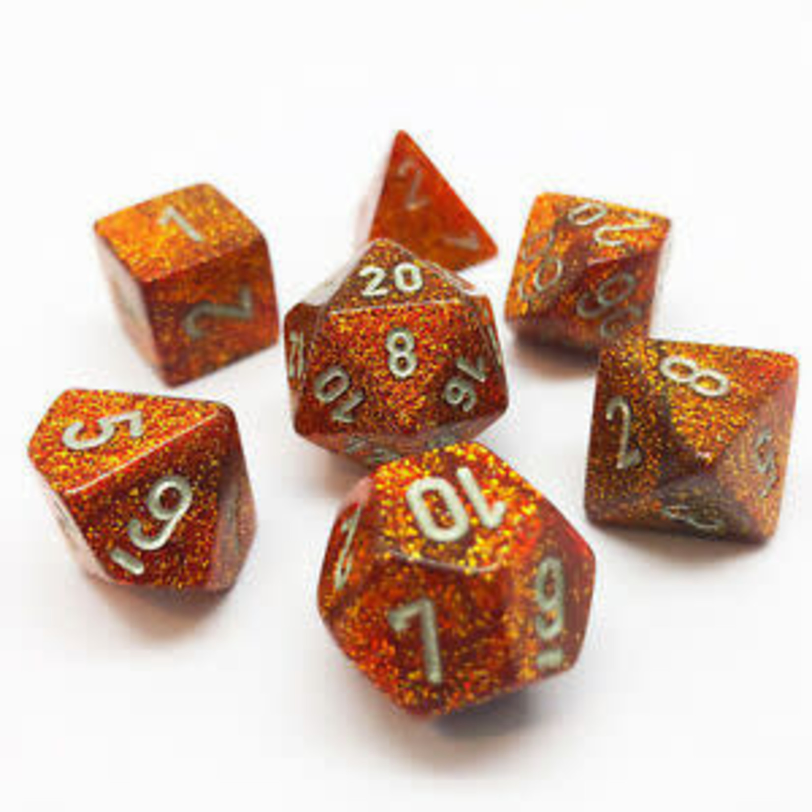 Chessex 7-Piece Dice Set: Glitter Gold with Silver Numbers
