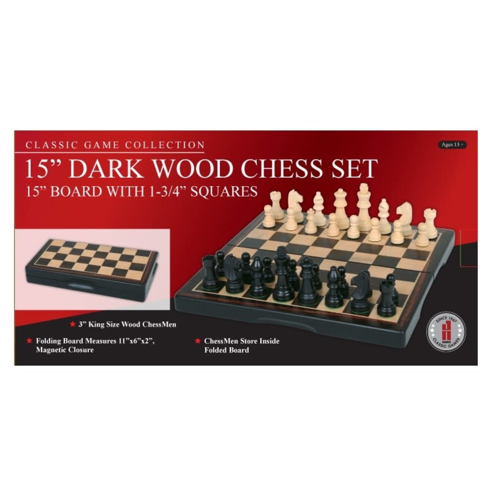 Squared magnetic chess set in natural wood - with drawer