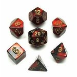 Chessex 7-Piece Dice Set: Gemini #3 Black & Red with Gold Numbers